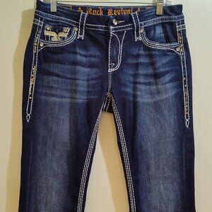 Rock Revival Size 28 "KAI" Easy boot Thick White Stitching Medium Dark Wash